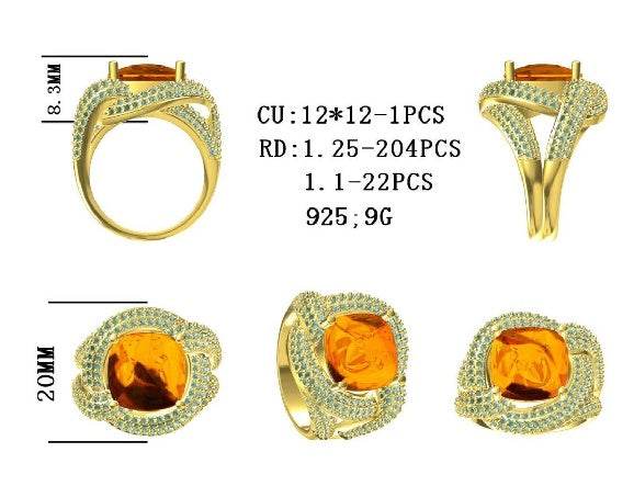 Sterling Silver Semi Mount Ring Setting Cushion CU 12X12mm - Syzjewelry