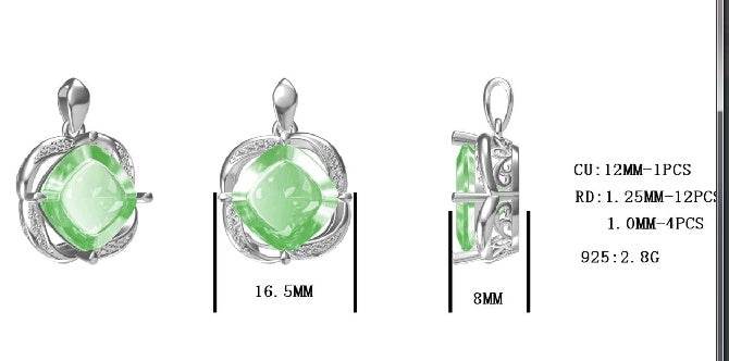 Sterling Silver Semi Mount Pendant Setting Cushion CU 12X12mm - Syzjewelry