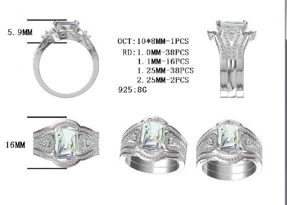 Sterling Silver Semi Mount Ring Setting Emerald OCT 10X8mm - Syzjewelry