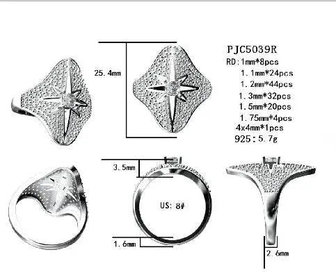 Sterling Silver Semi Mount Ring Setting Princess SQ 4X4mm - Syzjewelry