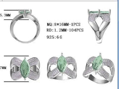 Sterling Silver Semi Mount Ring Setting Round RD Cluster 群镶mm - Syzjewelry