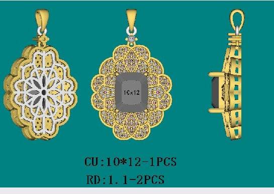 Sterling Silver Semi Mount Pendant Setting Cushion CU 12X10mm - Syzjewelry