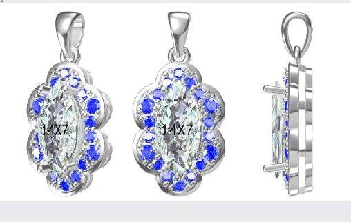 Sterling Silver Semi Mount Pendant Setting Marquise MQ 14X7mm - Syzjewelry