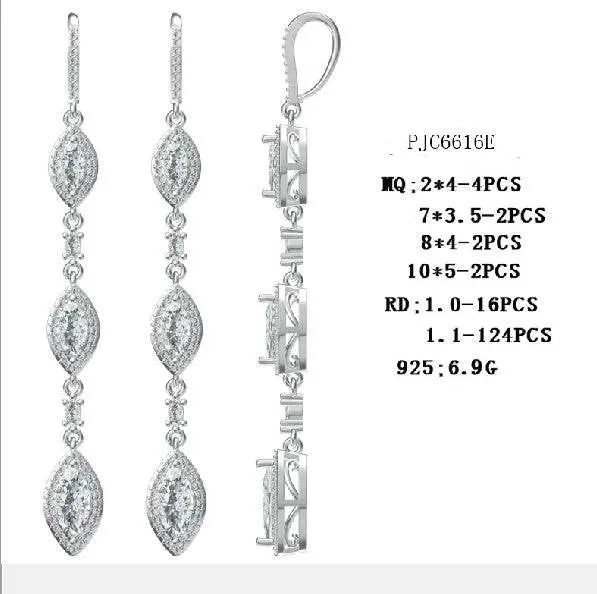 Sterling Silver Semi Mount Earrings Setting Marquise MQ 10X5mm Halo Dangle Drop - Syzjewelry