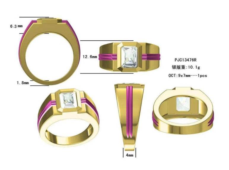 Men's Sterling Silver Semi Mount Ring Setting Emerald OCT 9X7mm - Syzjewelry