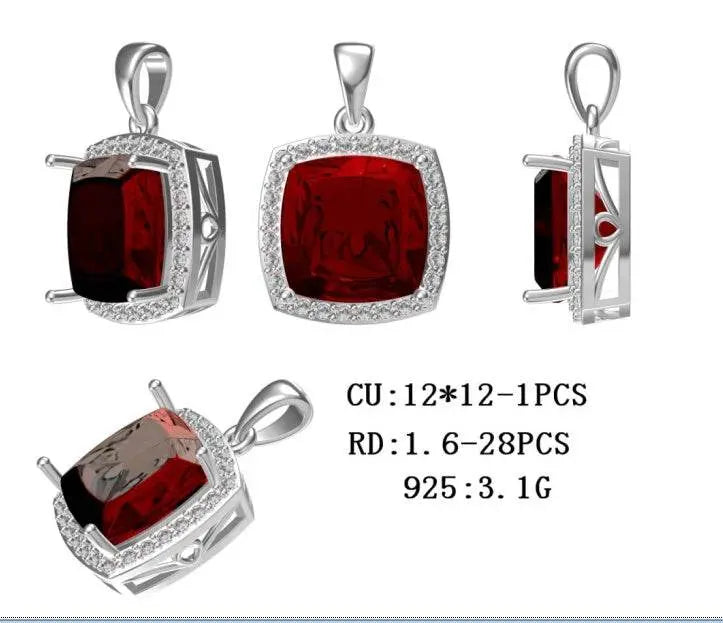 Sterling Silver Semi Mount Pendant Setting Cushion CU 12X12mm - Syzjewelry