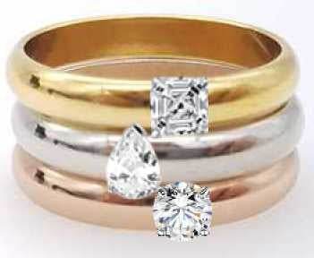 Sterling Silver Semi Mount Ring Setting Pear PE 6X4mm SQ 4.5x4.5mm RD 4.5x4.5mm 3 Piece Band - Syzjewelry