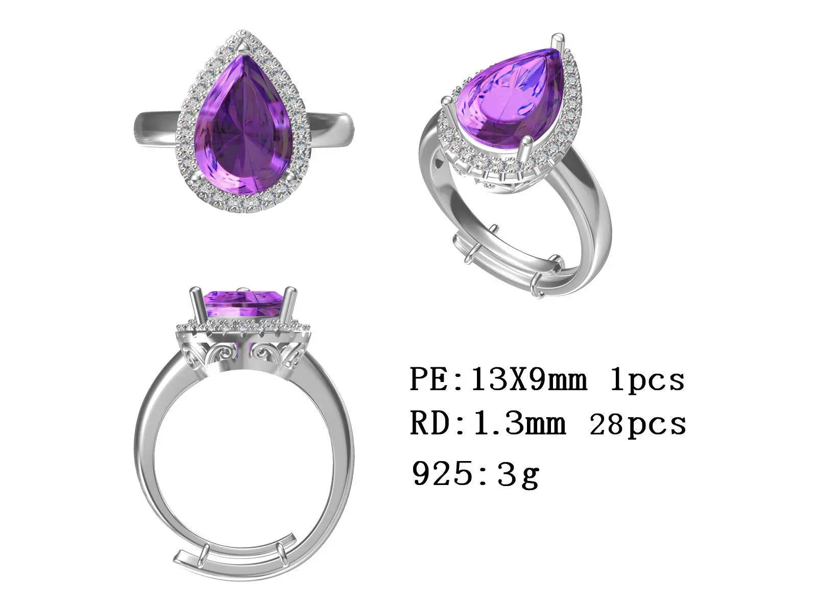 Sterling Silver Semi Mount Ring Setting Pear PE 13X9mm - Syzjewelry