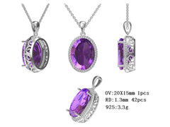 Sterling Silver Semi Mount Pendant Setting Oval OV 20X15mm - Syzjewelry