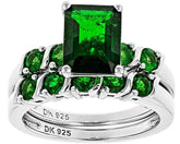 2 Piece Set Sterling Silver Semi Mount Ring Setting Emerald OCT 7x5mm 5 Stones - Syzjewelry