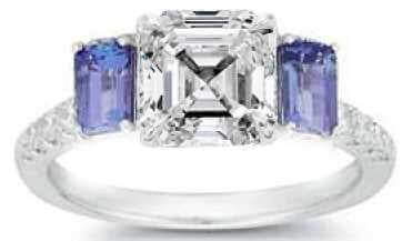 Sterling Silver Semi Mount Ring Setting Emerald OCT 9.8 x 9.8 x 6.9 with 2 OCT 6 x 5.5 x 4 mm 3 Stones - Syzjewelry