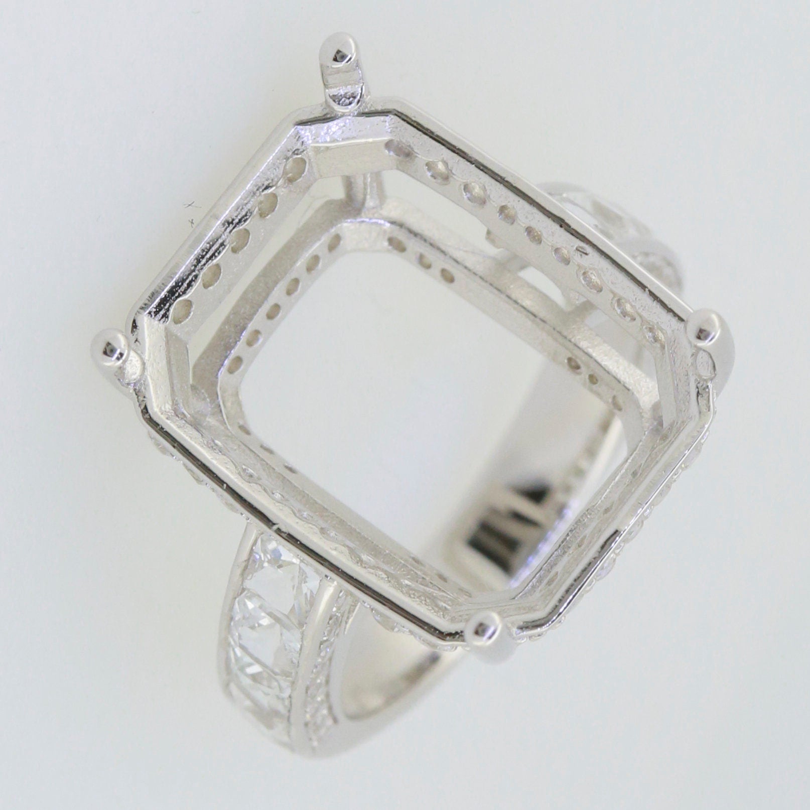 Sterling Silver Semi Mount Ring Setting Emerald OCT 20X15mm Accent Shank Channel Set Shank Syzjewelry