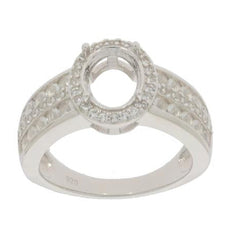 Sterling Silver Semi Mount Ring Setting Oval OV 9x7mm Halo 3 Row Shank Ring Syzjewelry