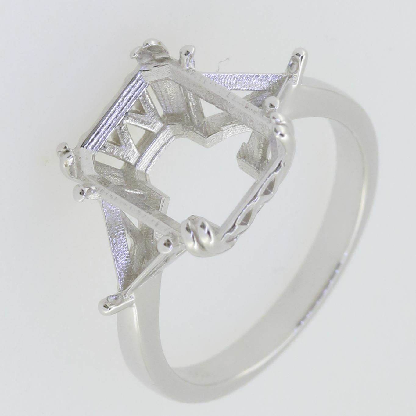 Sterling Silver Semi Mount Ring Setting Emerald OCT 12X9mm Tri 5x5mm 3 Stones - Syzjewelry
