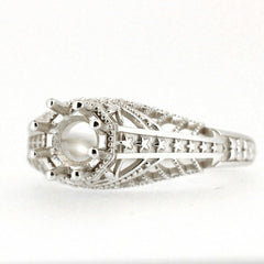 Sterling Silver Semi Mount Ring Setting Round RD5x5mm Art Deco Style Syzjewelry