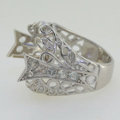 Art Nouveau Style Sterling Silver Semi Mount Ring Setting for Pearl Round Rd 15x15mm w/ White Topaz Syzjewelry