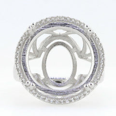 Sterling Silver Semi Mount Ring Setting Round RD 18x18 mm Halo Syzjewelry