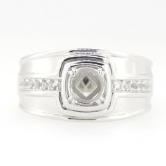Sterling Silver Semi-Mounted Round Ring RD 8x8mm Men's Ring