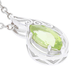 Sterling silver semi mount pendant setting with marquise lime green gemstone, elegant design, hallmarked 925.
