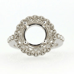 Edwardian Style Sterling Silver Semi Mount Ring Setting Round RD 9x9mm Syzjewelry