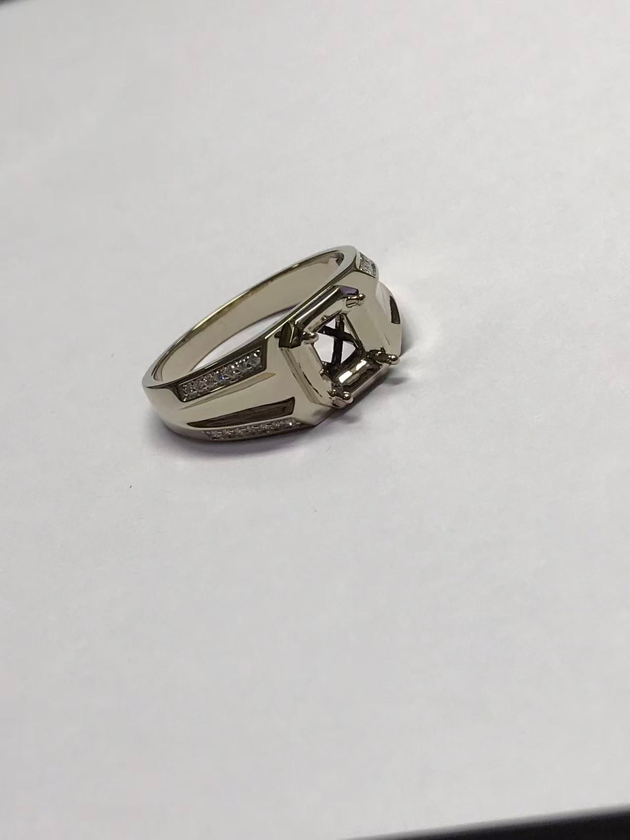Custom Men's 14K Gold Semi Mount Ring Setting OCT 6.5x5.9x4.3mm CVD Accent Size 11.25 Syzjewelry