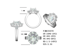Anillo de plata de ley con montaje semi, configuración ovalada OV 10x8mm 4x3mm PERA PE 4x3mm