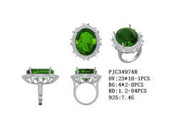 Sterling silver semi mount ring setting OV Oval 23x18mm BG Baguette 4x2mm double halo cocktail ring