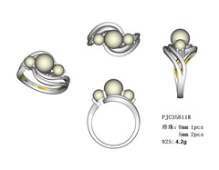 Anel de Prata Esterlina Semi Montagem Redondo RD 8x8mm Redondo RD 5x5mm com 3 pedras