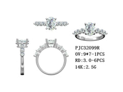 Sterling Silver Semi Mount Ring Setting Oval OV 9x7mm Round RD 3x3mm 1 stone