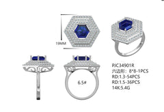 Sterling Silver Semi Mount Ring Setting Hexagon HEX 8x8mm Round RD 1.3x1.3mm 1.5x1.5mm
