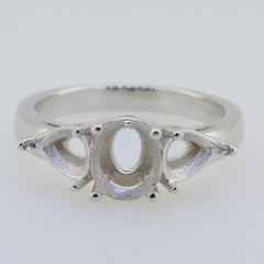 14K White Gold Semi Mount Ring Setting Oval OV 8x6mm PE 7x5mm 3 Stones Syzjewelry