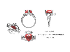 Sterlingsølv semi-monteringsring indstilling HT hjerte 10x10mm rosenkvarts