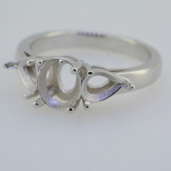 14K White Gold Semi Mount Ring Setting Oval OV 8x6mm PE 7x5mm 3 Stones Syzjewelry