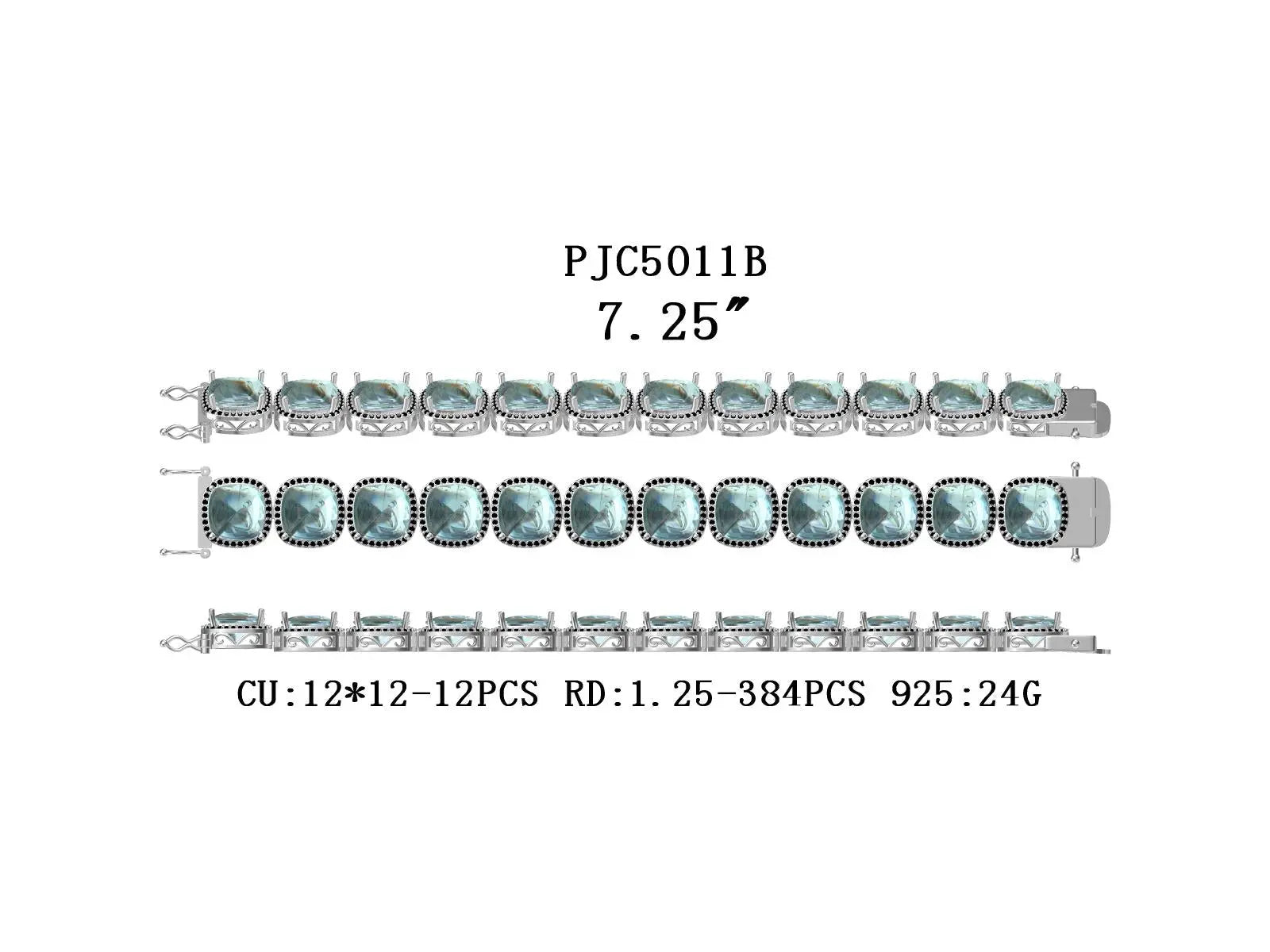 Sterling Silver Semi Mount Bracelet Setting Cushion CU 12X12mm DHJ