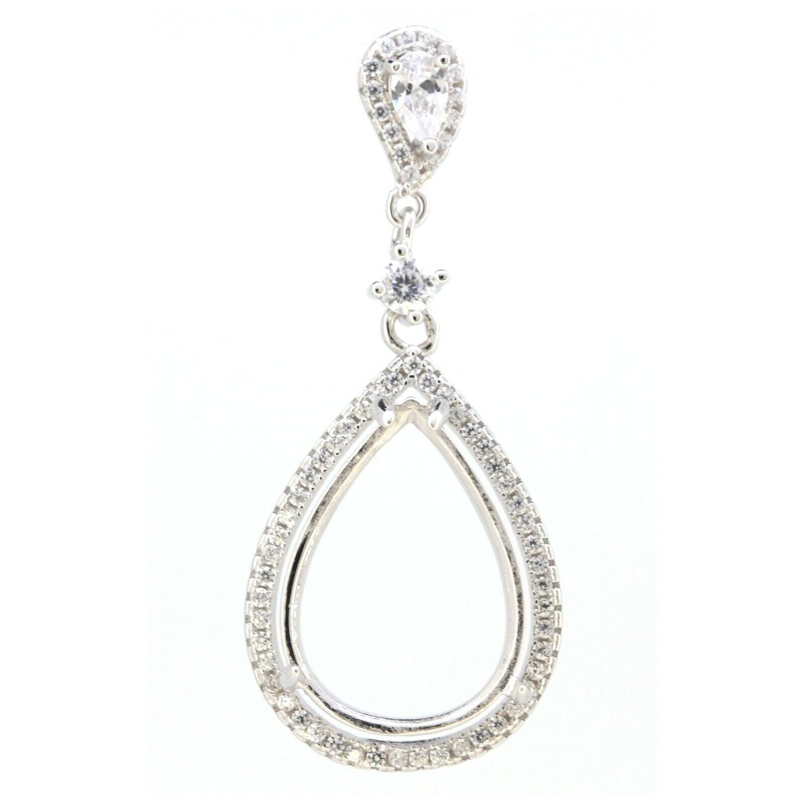 Sterling Silver Semi Mount Pendant Setting Pear Shape PE 18x13mm with Accent