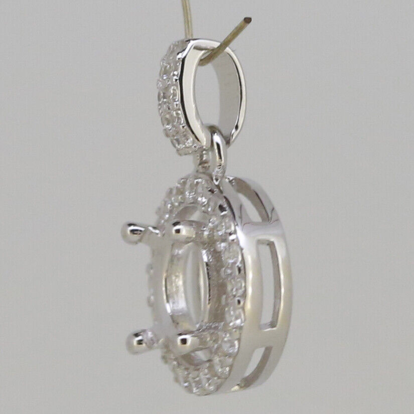 Sterling Silver Semi Mount Pendant Setting Round RD 6x6mm Halo with CZ