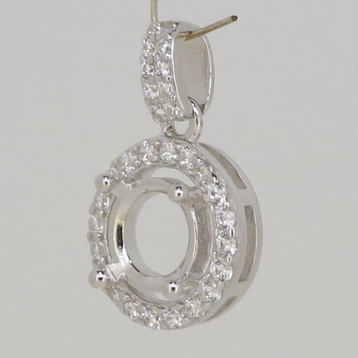 Sterling Silver Semi Mount Pendant Setting Round RD 6x6mm Halo with CZ