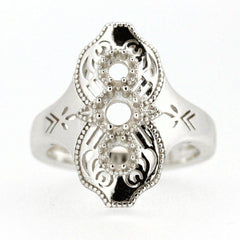 Art Deco Style Sterling Silver Semi Mount Ring Setting Round Rd 4x4 3x3mm - Syzjewelry