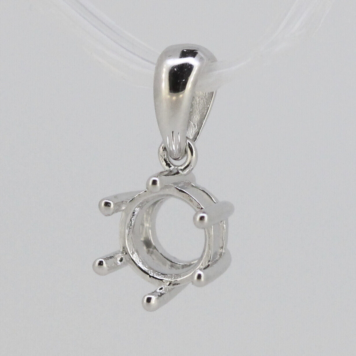 Sterling Silver Semi Mount Pendant Setting Round RD 6x6mm Solitaire  Topaz