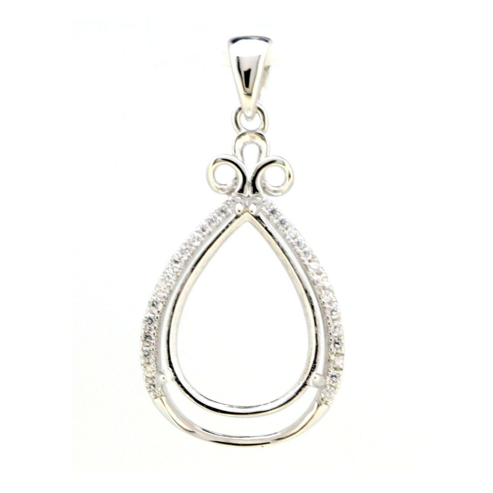 Sterling Silver Semi Mount Pendant Setting Pear Shape PE 18x13mm with Accent L64