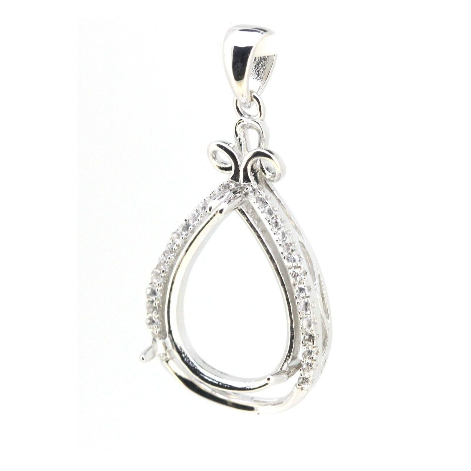 Sterling Silver Semi Mount Pendant Setting Pear Shape PE 18x13mm with Accent L64
