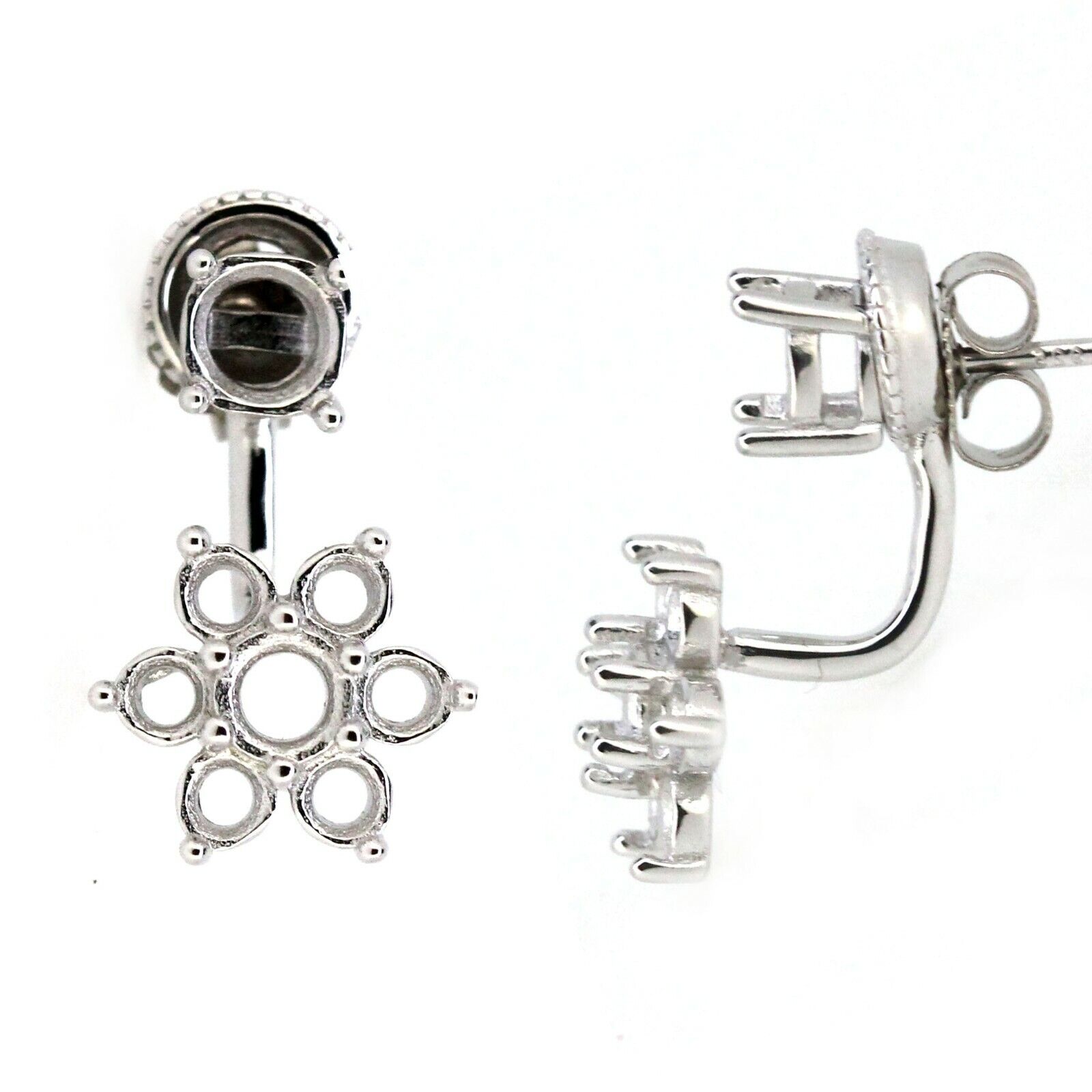 Sterling Silver Semi Mount Jacket Earrings Setting Round Rd 5x5mm, 4x4mm, 3x3mm