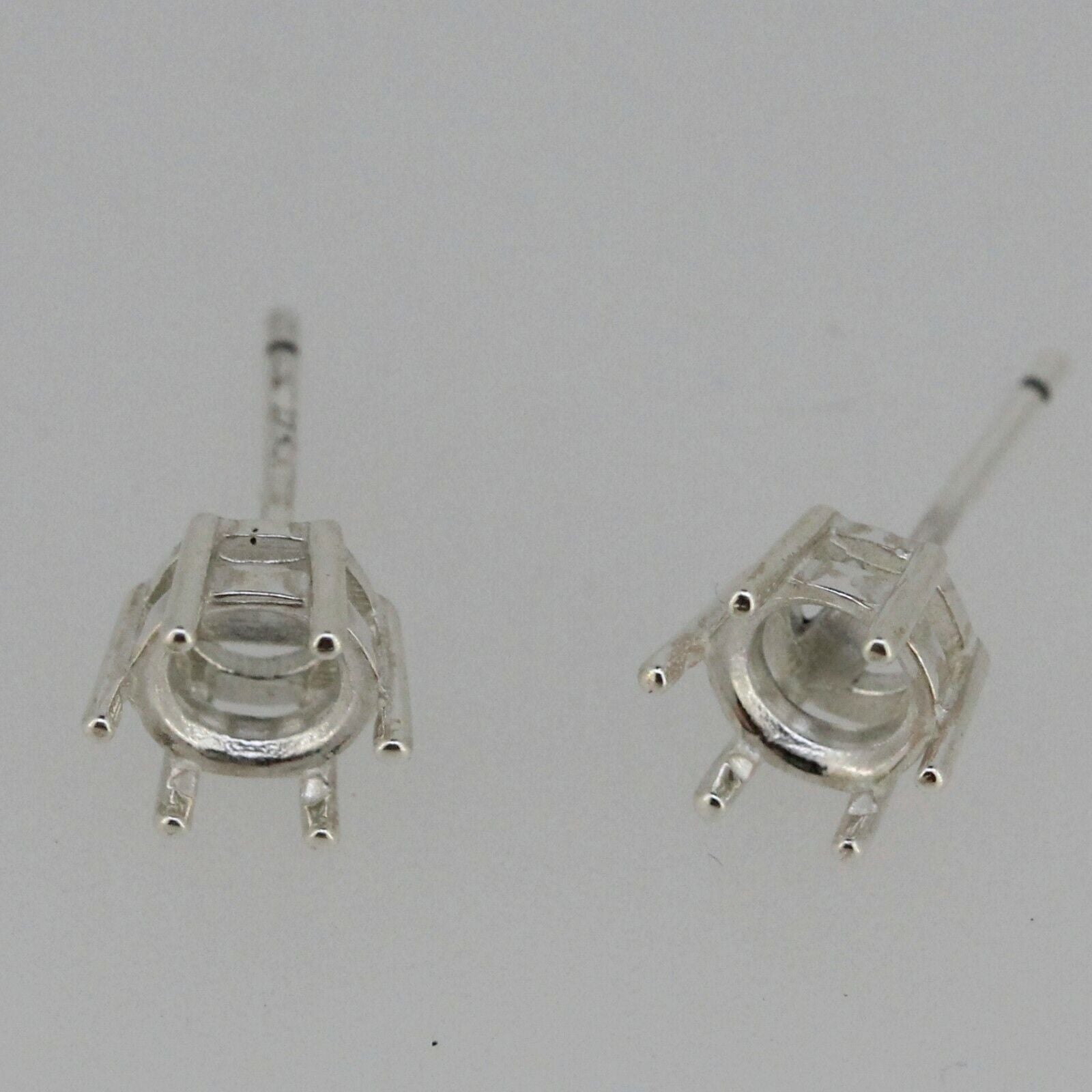 Sterling Silver Semi Mount Earrings Setting RD 6x6mm Stud 6 prongs White Topaz