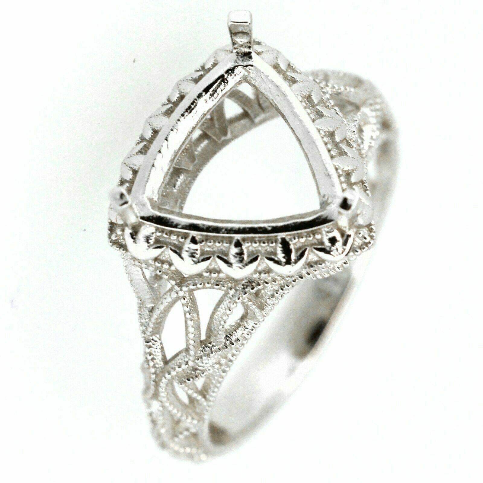 Sterling Silver Semi Mount Ring Setting Trillion TRI 10x10mm Art Deco Style - Syzjewelry