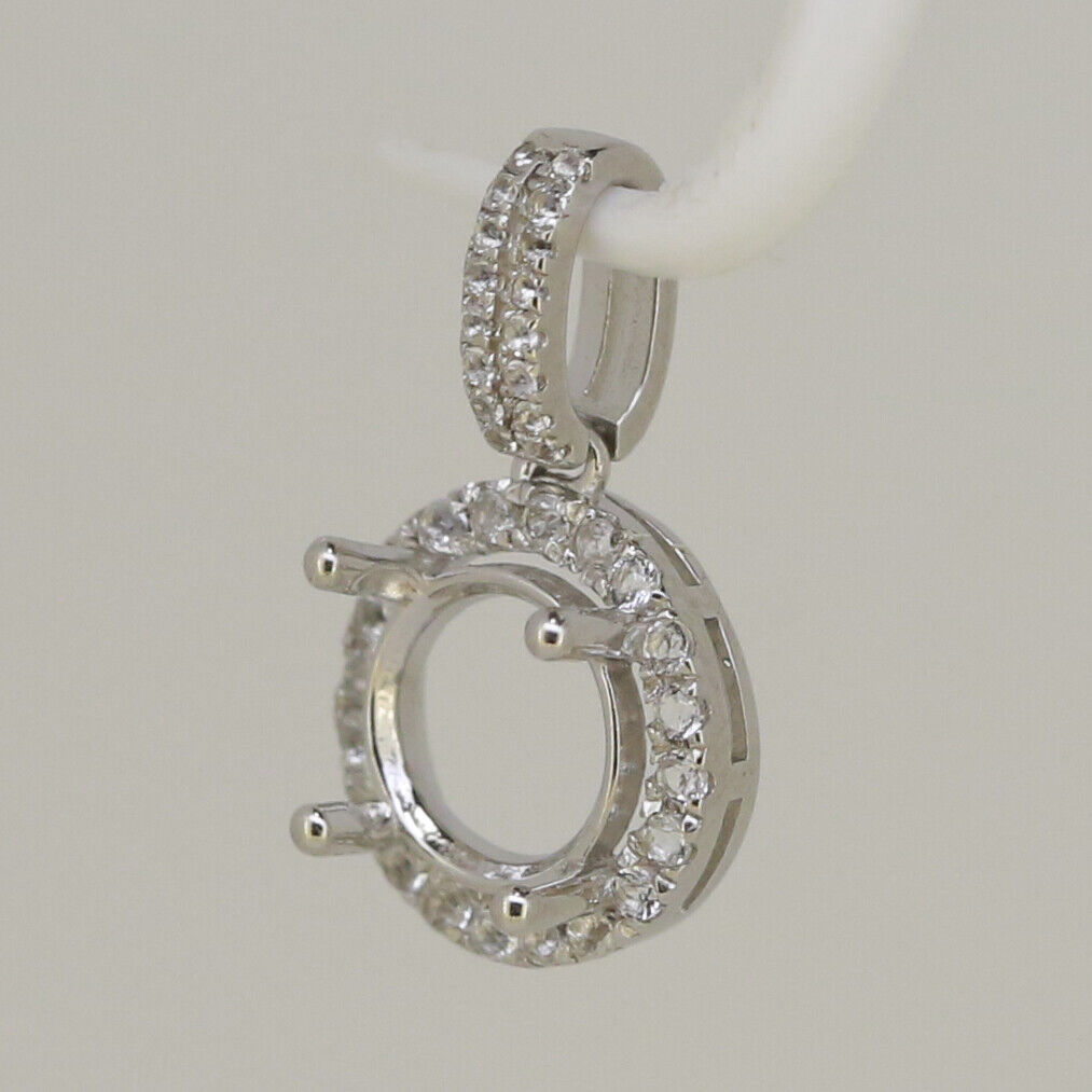Sterling Silver Semi Mount Pendant Setting Round RD 8x8mm Halo with Topaz