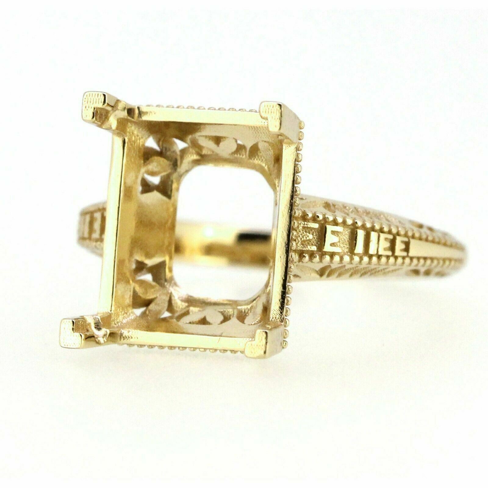 Art Deco Style 14K Yellow Gold Semi Mount Ring Setting OCT 12x10mm