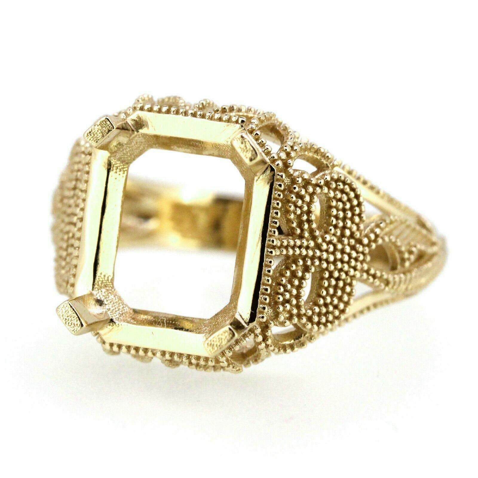 Art Deco Style 14K Yellow Gold Semi Mount Ring Setting OCT 10x8mm R104
