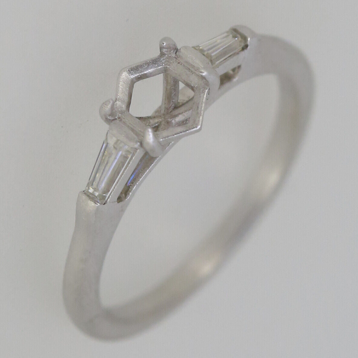 Art Deco Style 14K White Gold Semi Mount Ring Setting Hexagonal  5.5x5.5mm