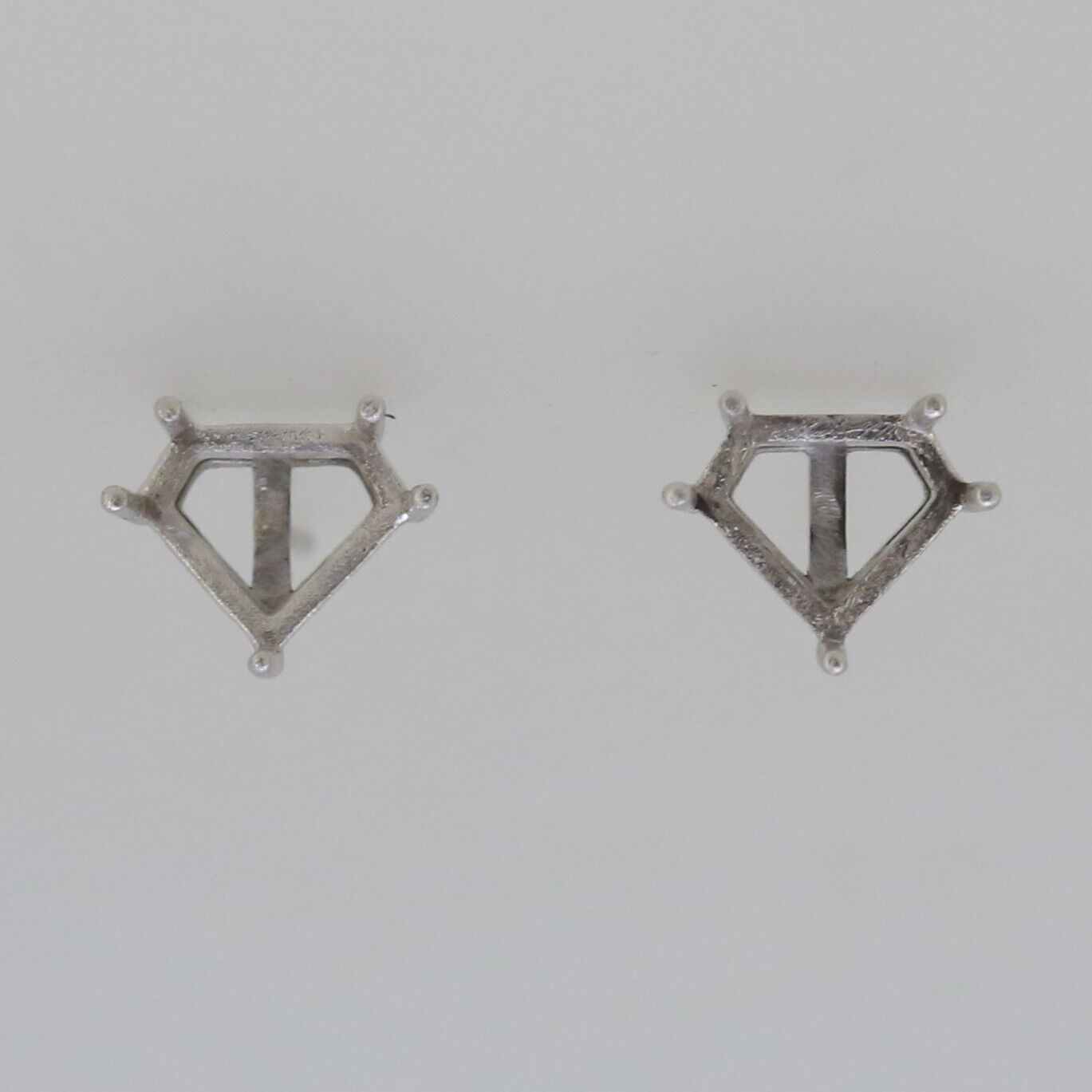 14K White Gold Semi Mount Earrings Stud Setting Pentagonal 7.5x6.5mm