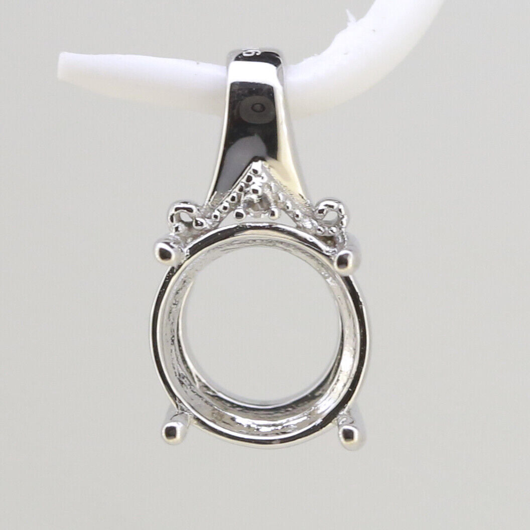 Sterling Silver Semi Mount Pendants Setting Round RD 10x10mm White Top DK200